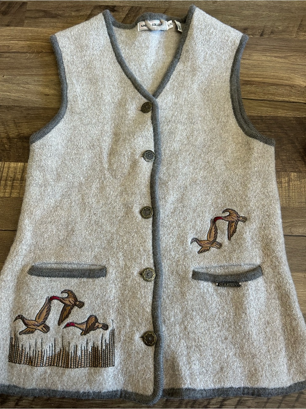 Vintage Gaddy Collection 100% Wool Embroidered Duck Vest Cottagecore Size Large